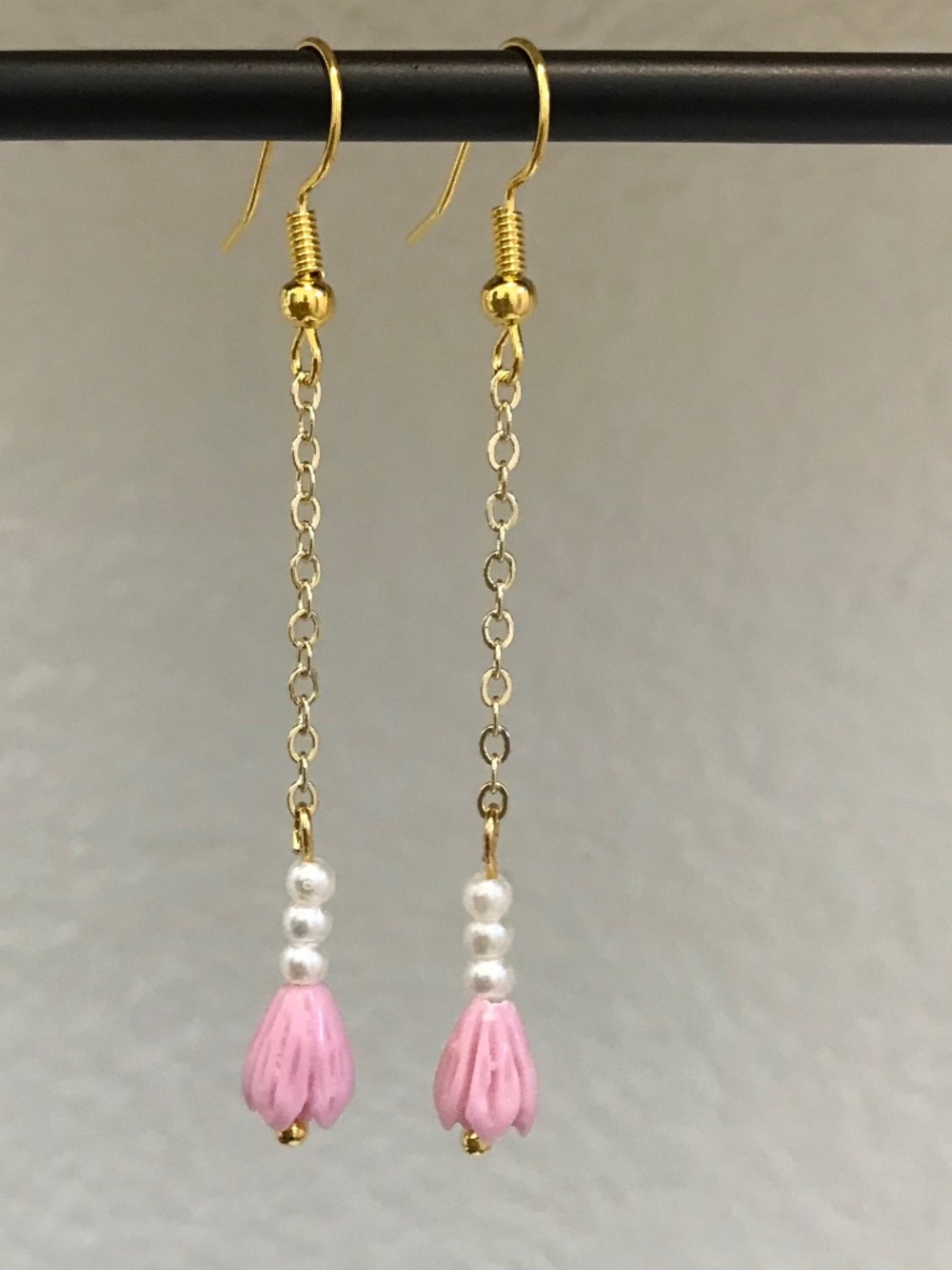 Handmade Pikake Dangle Earrings with faux pearl